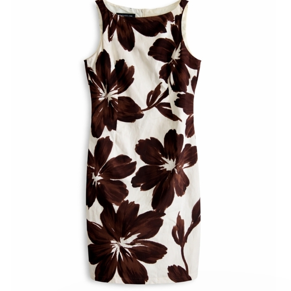 Jones New York | Y2K Sleeveless Floral Sheath Dress Brown White - Picture 4 of 8